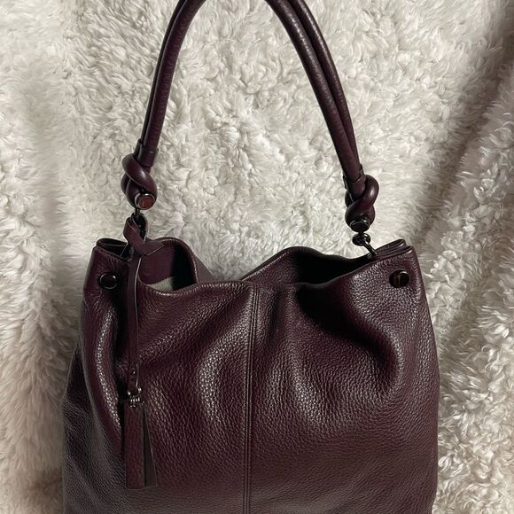 Vince Camuto pebble leather deep purple Hobo shoulder bag silver tone hardwares - Picture 4 of 15